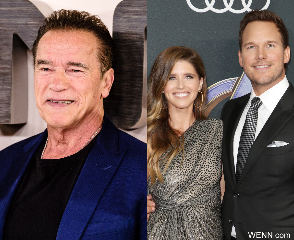 左からアーノルド・シュワルツェネッガー、キャサリン・シュワルツェネッガー、クリス・プラット