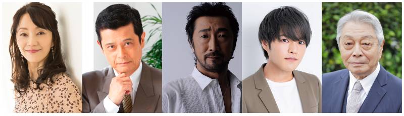 (写真左)から順に田中敦子、森田順平、大塚明夫、堀江瞬、勝部演之